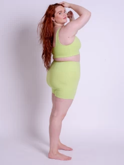 Girlfriend Collective High-Rise Run Shorts - Key Lime -Yogamatters 1016 Key Lime Side