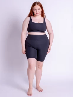 Girlfriend Collective Compressive Rib Bike Short - Black -Yogamatters 4035 Black Front