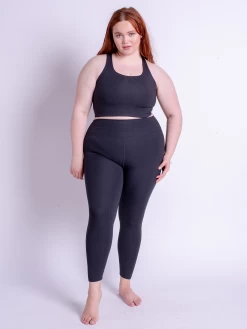 Girlfriend Collective Compressive Rib High-Rise 7/8 Leggings - Black 8 Girlfriend Collective Compressive Rib High-Rise 7/8 Leggings - Black -Yogamatters 4036 Black Front