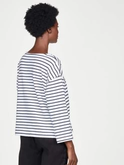 Thought Organic Cotton Breton Stripe Top - White 9 Thought Organic Cotton Breton Stripe Top - White -Yogamatters AW21 WST5900 WHITE 2585 2B