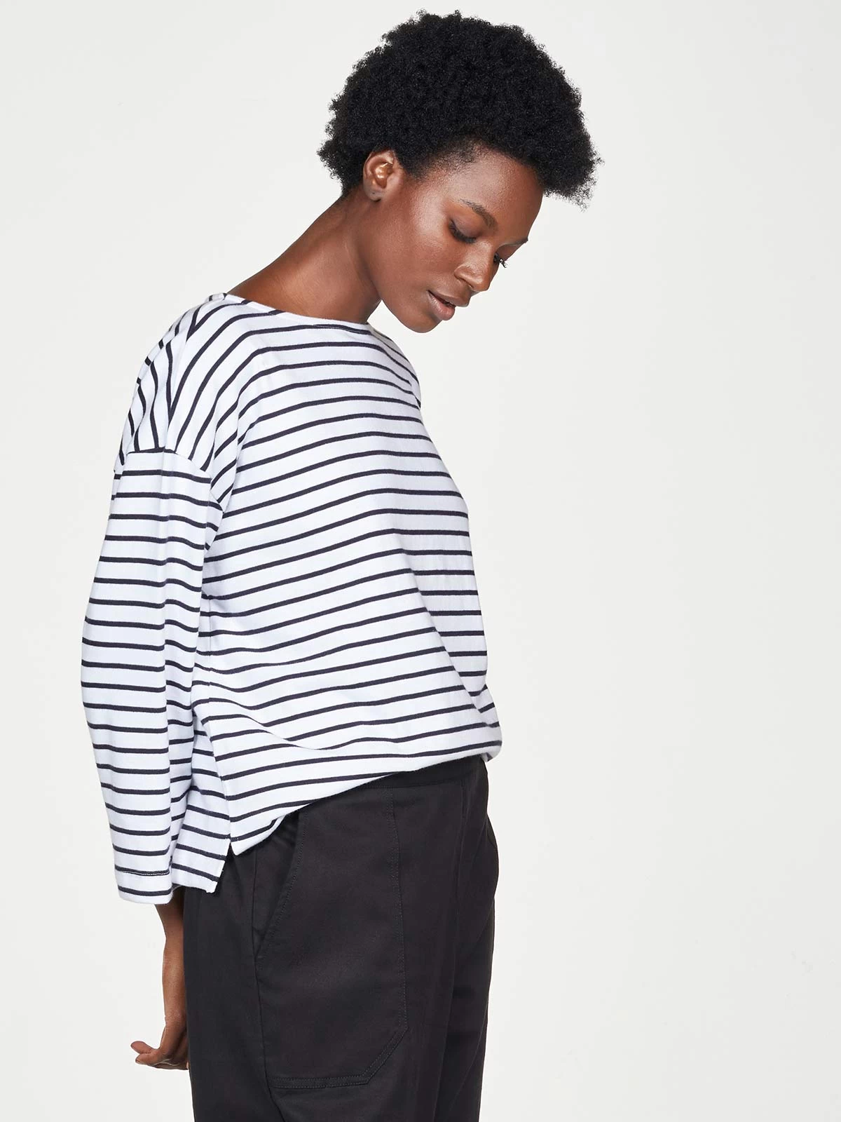 Thought Organic Cotton Breton Stripe Top - White 3 Thought Organic Cotton Breton Stripe Top - White