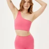 Girlfriend Collective Bianca One Shoulder Bra - Camellia -Yogamatters Girlfriend Collective Bianca One Shoulder Bra Camellia
