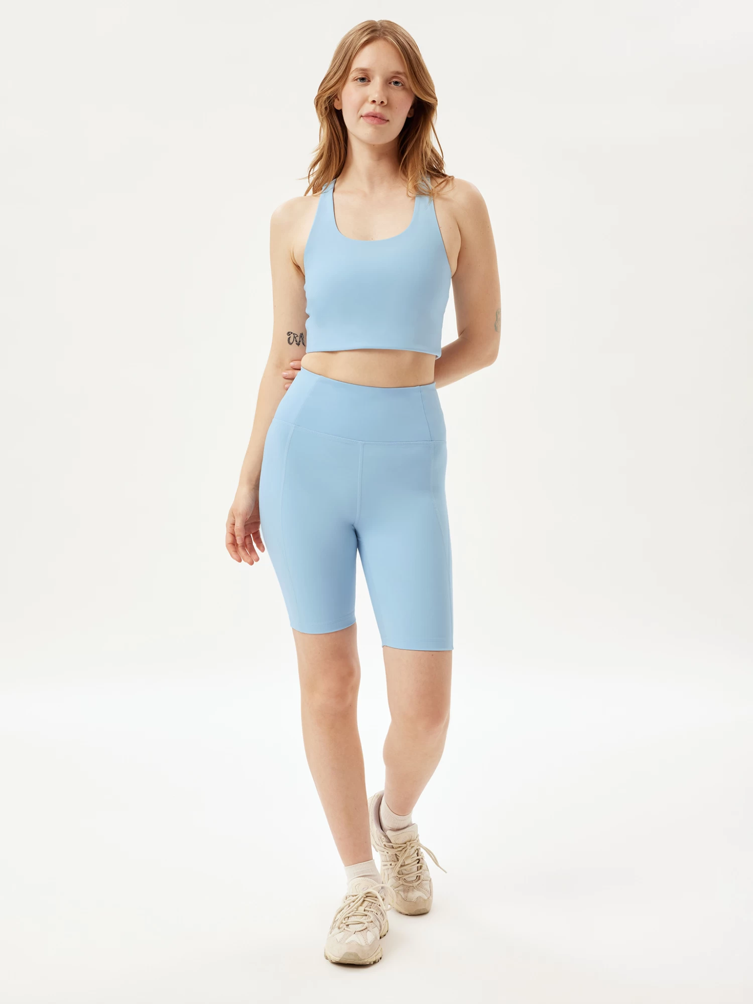 Girlfriend Collective Compressive High-Rise Bike Shorts - Cerulean 4 Girlfriend Collective Compressive High-Rise Bike Shorts - Cerulean - Image 2