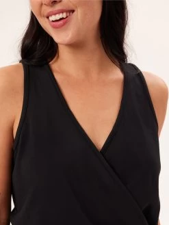 Girlfriend Collective Reset Jersey Wrap Romper - Black -Yogamatters Girlfriend Collective Reset Jersey Wrap Romper 2 Black