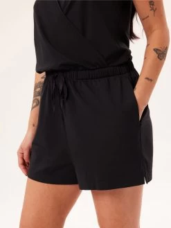 Girlfriend Collective Reset Jersey Wrap Romper - Black -Yogamatters Girlfriend Collective Reset Jersey Wrap Romper 3 Black