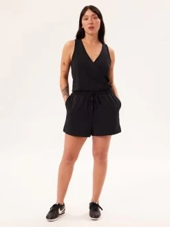 Girlfriend Collective Reset Jersey Wrap Romper - Black