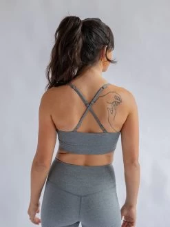 Girlfriend Collective Float Juliet Bra - Heather Gravel -Yogamatters Heather Gravel Juliet Back 2