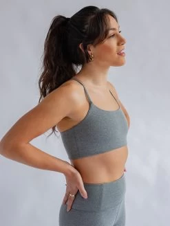 Girlfriend Collective Float Juliet Bra - Heather Gravel -Yogamatters Heather Gravel Juliet Side 2