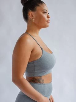 Girlfriend Collective Float Juliet Bra - Heather Gravel -Yogamatters Heather Gravel Juliet Side