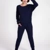 Asquith Long Sleeve Batwing - Navy -Yogamatters LONG SLEEVE BATWING LONG HAREM PANTS NAVY ele 01
