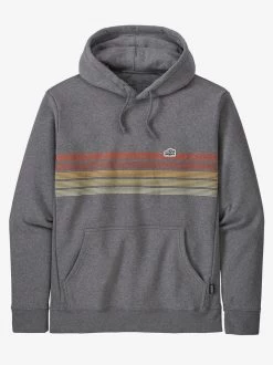 Patagonia Line Logo Ridge Stripe Uprisal Hoody - Gravel Heather -Yogamatters Patagonia Line 7 Logo Ridge Stripe Uprisal Hoody Gravel Heather