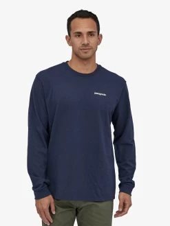 Patagonia Long Sleeve P-6 Logo Tee - Navy