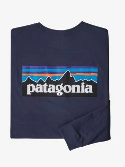 Patagonia Long Sleeve P-6 Logo Tee - Navy -Yogamatters Patagonia Long Sleeve P 6 Logo Tee Navy