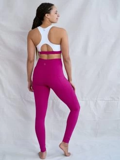 Yogamatters Eco Blend Second-Skin Leggings - White & Cranberry -Yogamatters RebeccaforYogamattersJanuary202349781