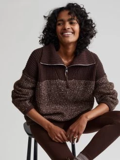 Varley Willard Half Zip - Coffee Bean 10 Varley Willard Half Zip - Coffee Bean -Yogamatters SH28 D3 WILLARD HALF ZIP COFFEE BEAN EGRET FLECK KNIT VAR01122 043