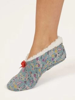 Thought Florielle Floral Slipper Socks - Pine Green