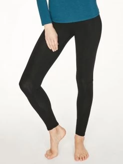 Thought Essential Bamboo & Organic Cotton Thick Leggings - Black -Yogamatters WWB4064 BLACK Heavy Bamboo Leggings in Black 2