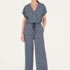 Thought Marlee Printed Wrap Jumpsuit - Navy -Yogamatters WWD7243 Marlee Lenzing EcoVero Printed Wrap Jumpsuit in Navy 5