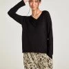 Thought Eliza Seacell Long Sleeve Top - Black -Yogamatters WWT6253 Naturally Soft Long Sleeve SeaCell Top Black 2