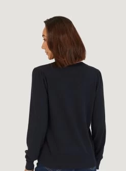 Thought Dotti Organic Cotton V-Neck Cardigan - Navy -Yogamatters WWT7254 Dotti Organic Cotton V Neck Cardigan Navy 3