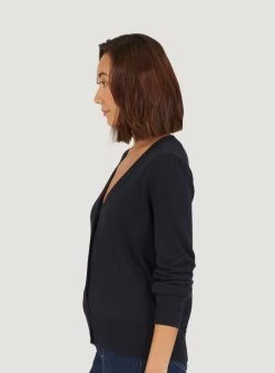 Thought Dotti Organic Cotton V-Neck Cardigan - Navy -Yogamatters WWT7254 Dotti Organic Cotton V Neck Cardigan Navy 4
