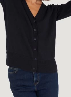 Thought Dotti Organic Cotton V-Neck Cardigan - Navy -Yogamatters WWT7254 Dotti Organic Cotton V Neck Cardigan Navy 5