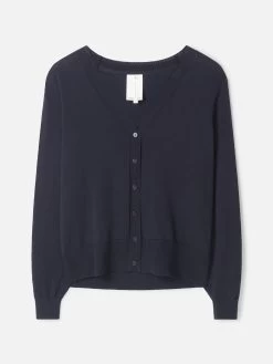 Thought Dotti Organic Cotton V-Neck Cardigan - Navy -Yogamatters WWT7254 Dotti Organic Cotton V Neck Cardigan Navy Cut Out