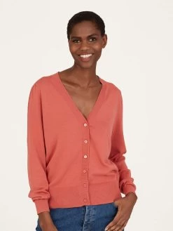 Thought Dotti Organic Cotton V-Neck Cardigan - Rock Red
