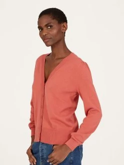 Thought Dotti Organic Cotton V-Neck Cardigan - Rock Red -Yogamatters WWT7254 RockRed 2