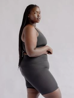 Girlfriend Collective Float High Rise Shorts - Black -Yogamatters black high rise shorts 3