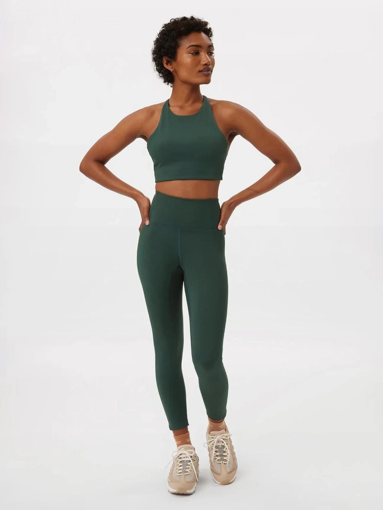 Girlfriend Collective Compressive Rib High-Rise 7/8 Leggings - Moss 4 Girlfriend Collective Compressive Rib High-Rise 7/8 Leggings - Moss - Image 2